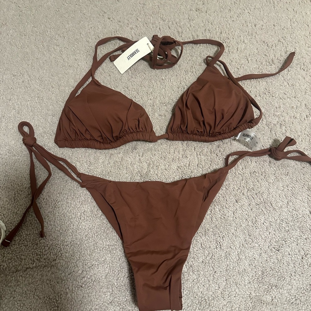 Sea Molly NWT Brown Triangle Tie-Side Bikini Set Size M